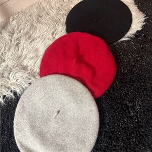 Wool Beret Set - Black, Red, Gray